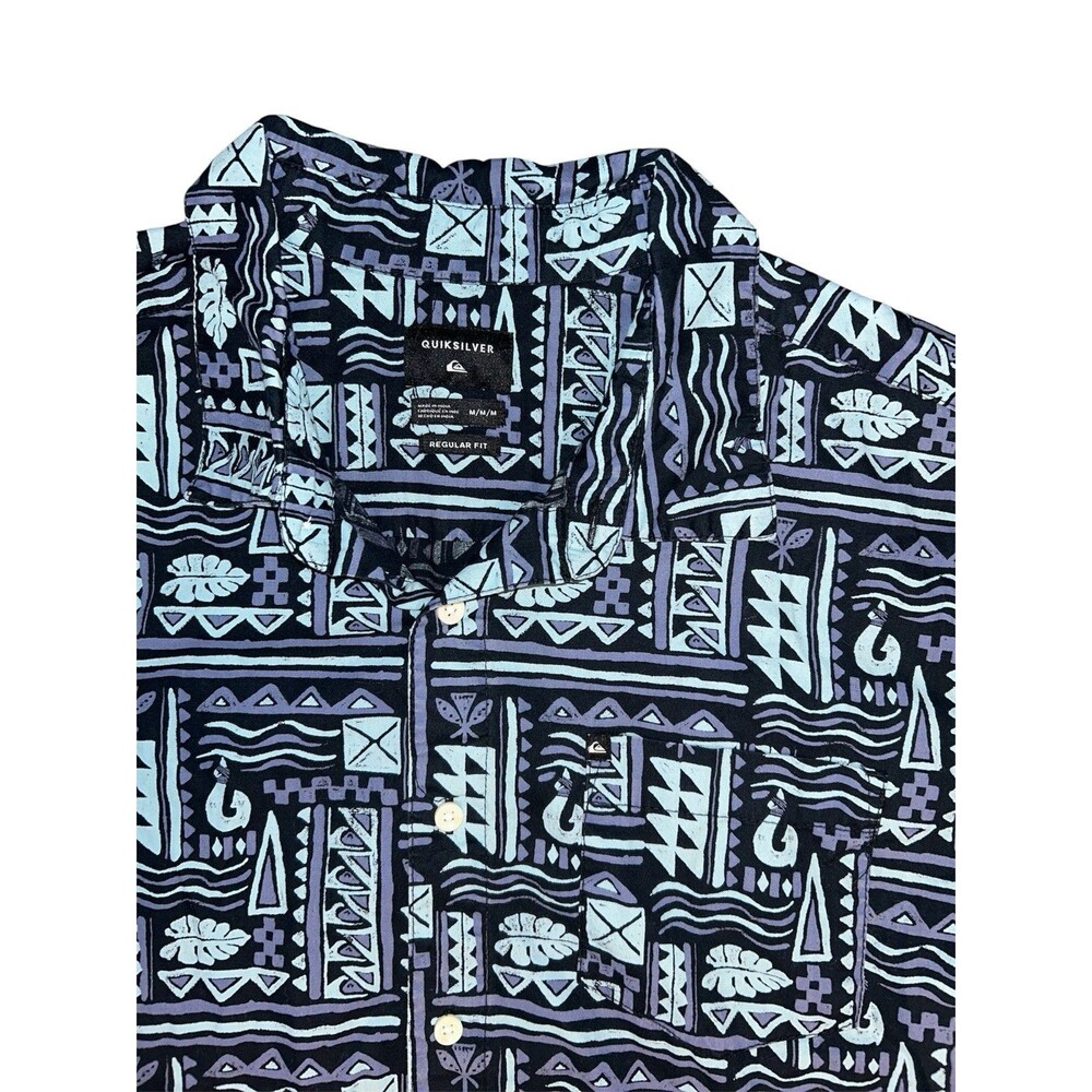 Quiksilver Mens Tribal Geometric Print‎ Short Sleeve Button Down Shirt Black M